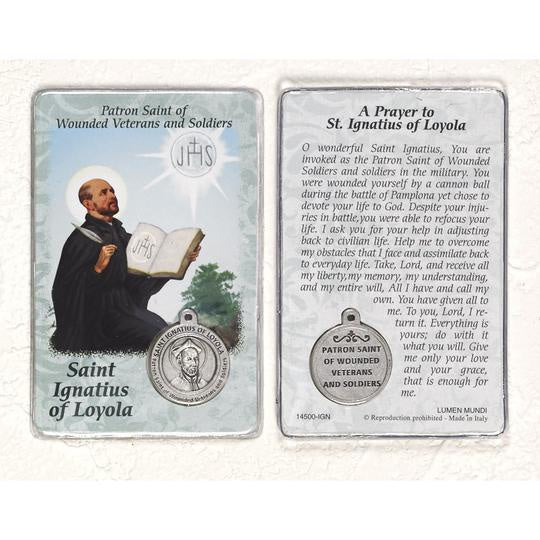 Holy Card with medal of St. Ignatius of Loyola Patron Saint of Wounded Veterans and Soliders $2.50