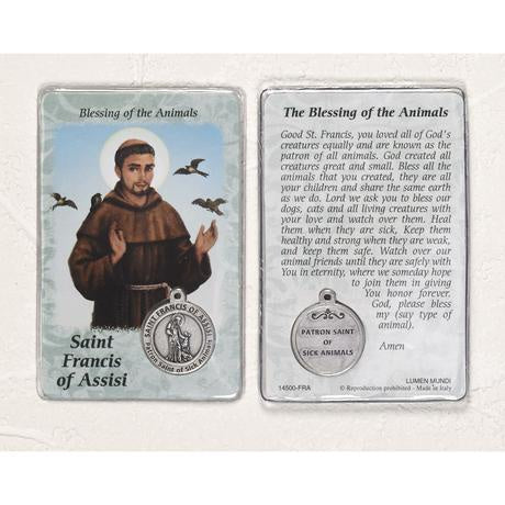 Holy Card with Medal of St. Francis of Assisi Patron Saint of Animals