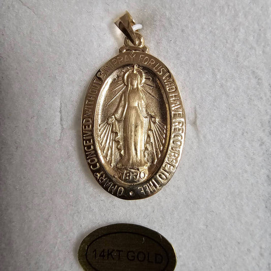 Miraculous Medal, Oval 14KT Gold