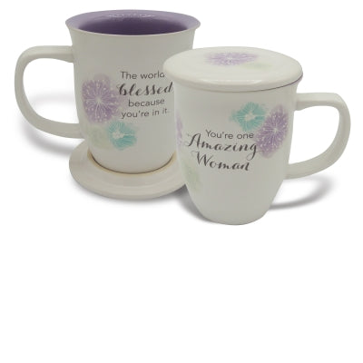 AMAZING WOMAN FLORAL MUG & COASTER SET