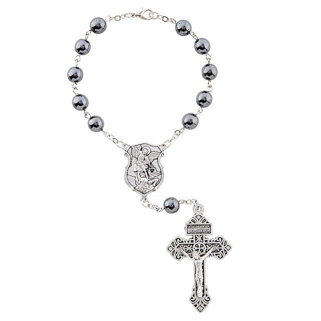 St. MIchael Hematite One Decade Auto Rosary