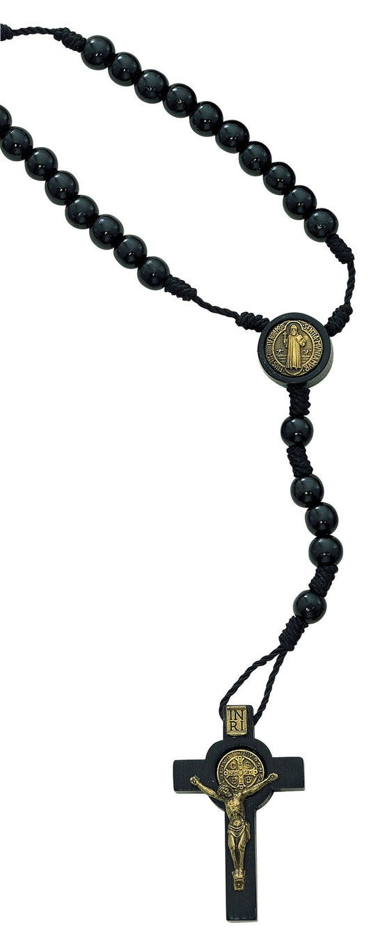 St. Benedict Small Black Wood Bead Rosary