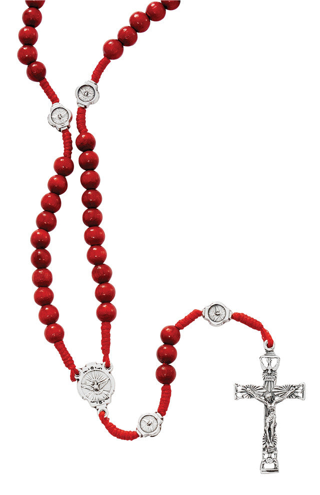 Red Wood Bead Corded Holy Spirit Rosary.