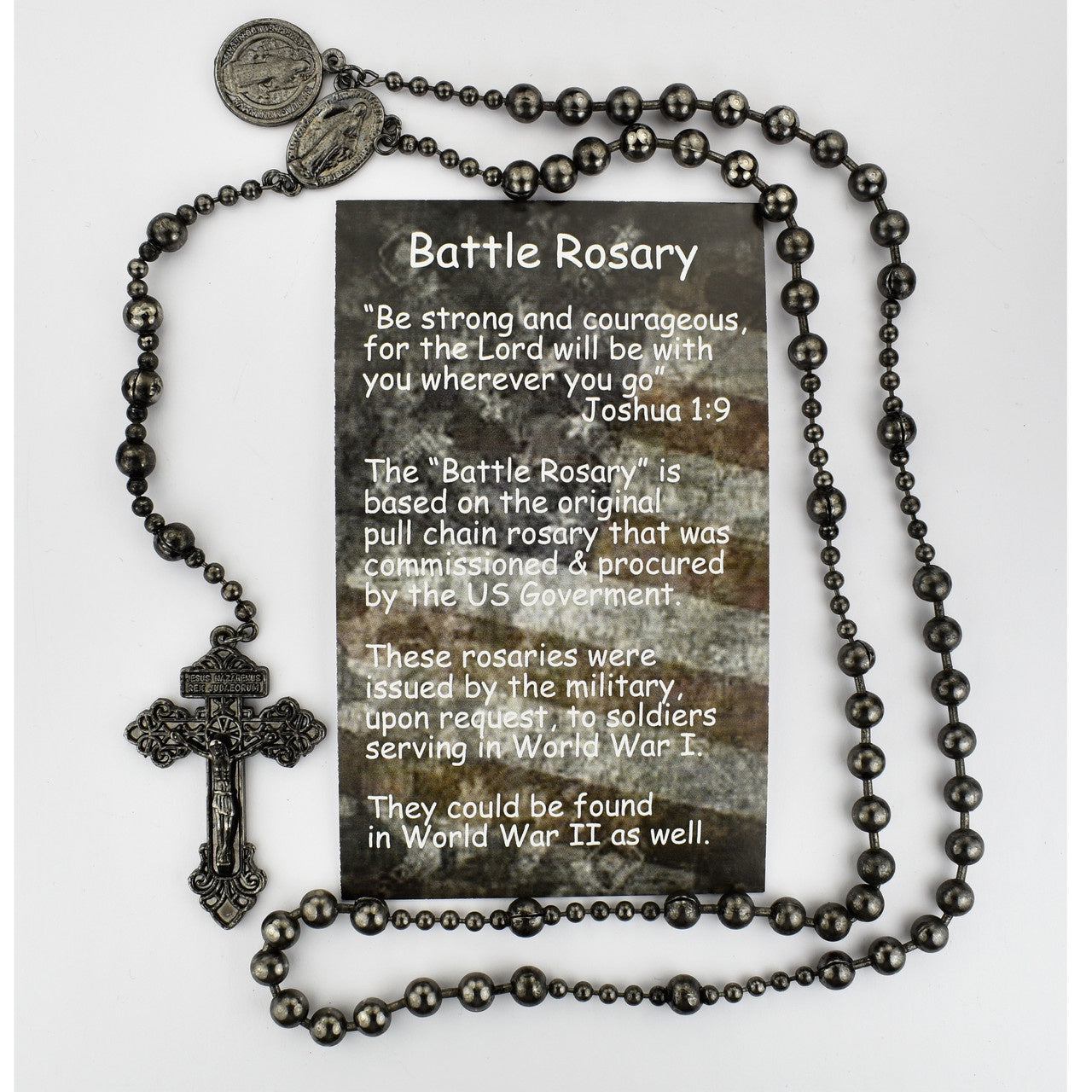 St. Benedict Battle Rosary, Gun Metal Beads and Medals