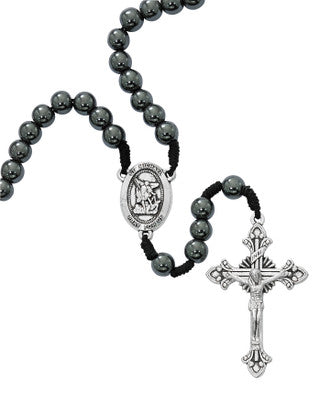 St. Michael Corded Rosary with Hematite Beads