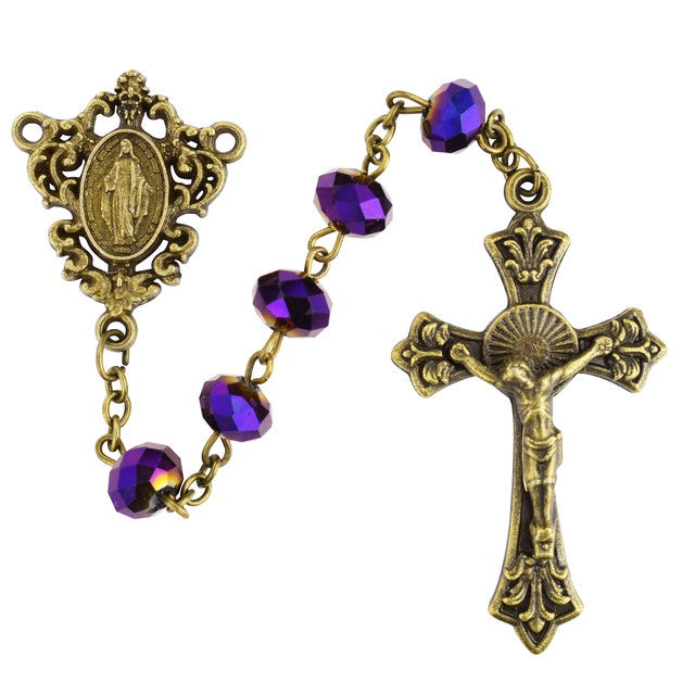 Antique Gold and Deep Purple Bead Rosary