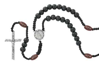 St. Sebastian, Sports, Black Wood Bead Corded Rosary (3 Variants)