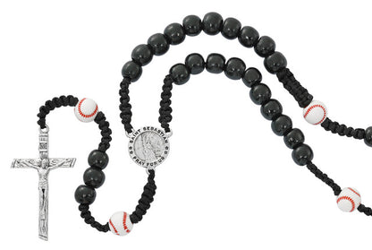St. Sebastian, Sports, Black Wood Bead Corded Rosary (3 Variants)