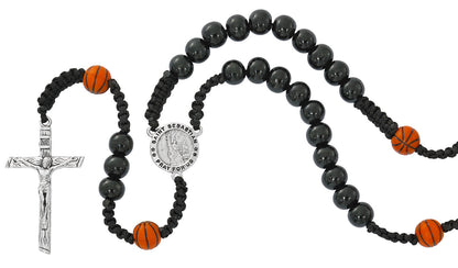 St. Sebastian, Sports, Black Wood Bead Corded Rosary (3 Variants)