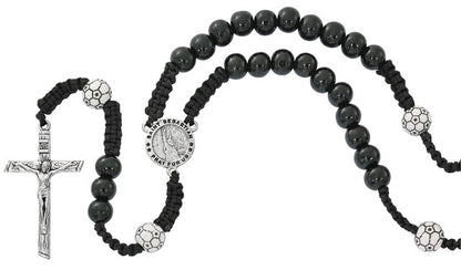 St. Sebastian, Sports, Black Wood Bead Corded Rosary (3 Variants)