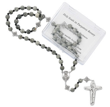 Holy Souls In Purgatory Rosary With Gray Marble Beads