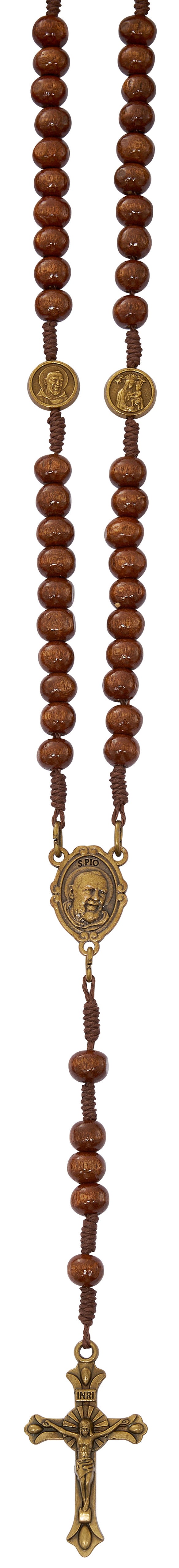 St. Padre Pio Wood and Bronze Bead Rosary