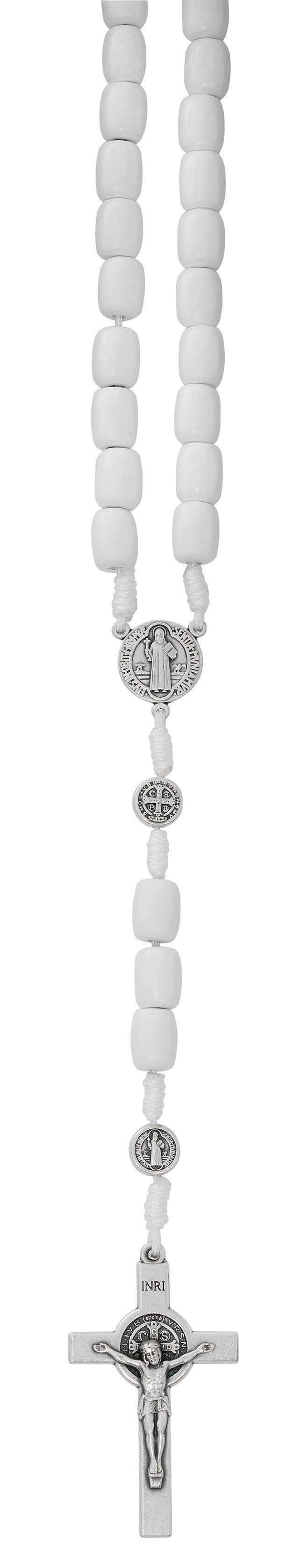 Large White Wood Bead St. Benedict Rosary