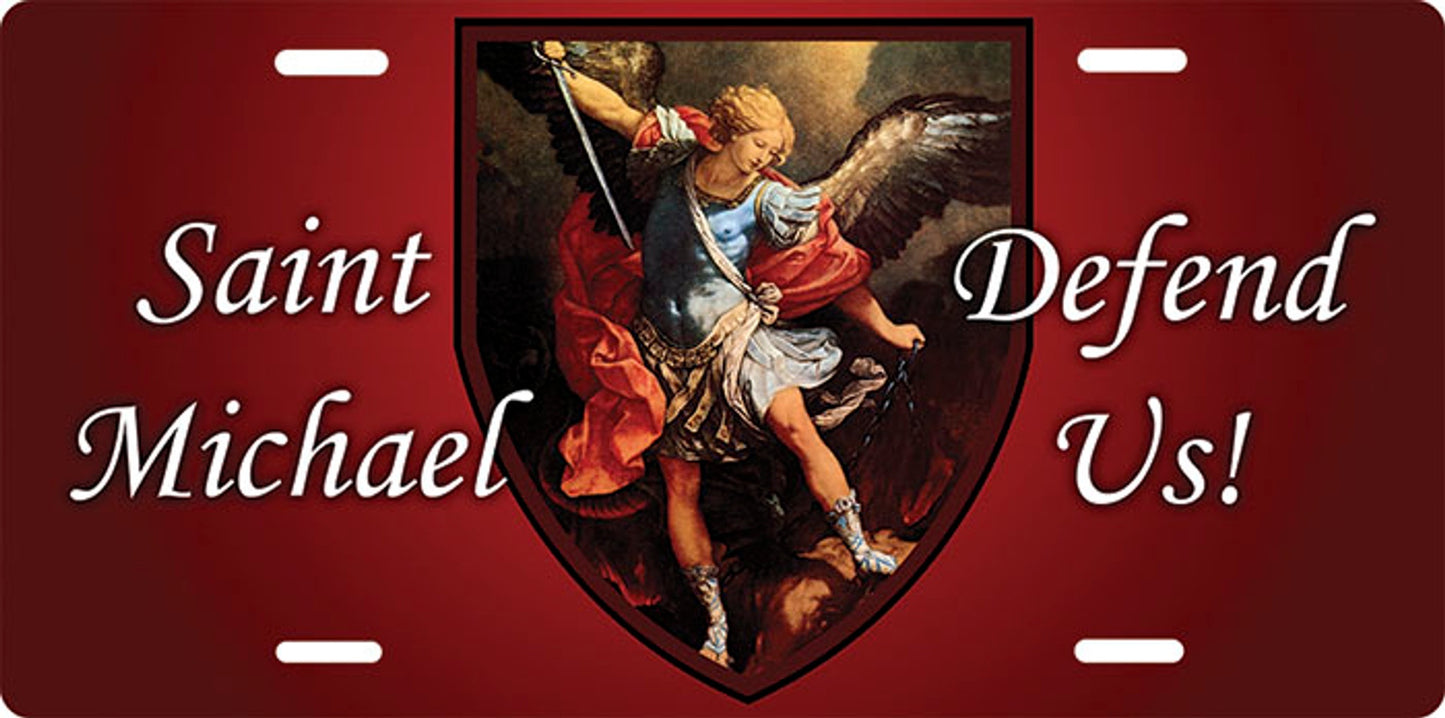 St. Michael Defend Us! Red License Plate