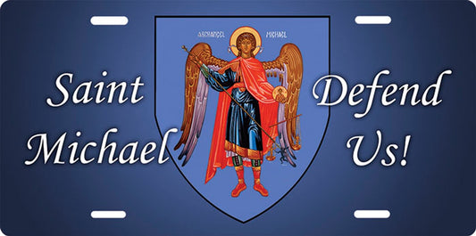 St. Michael Defend Us! Blue License Plate