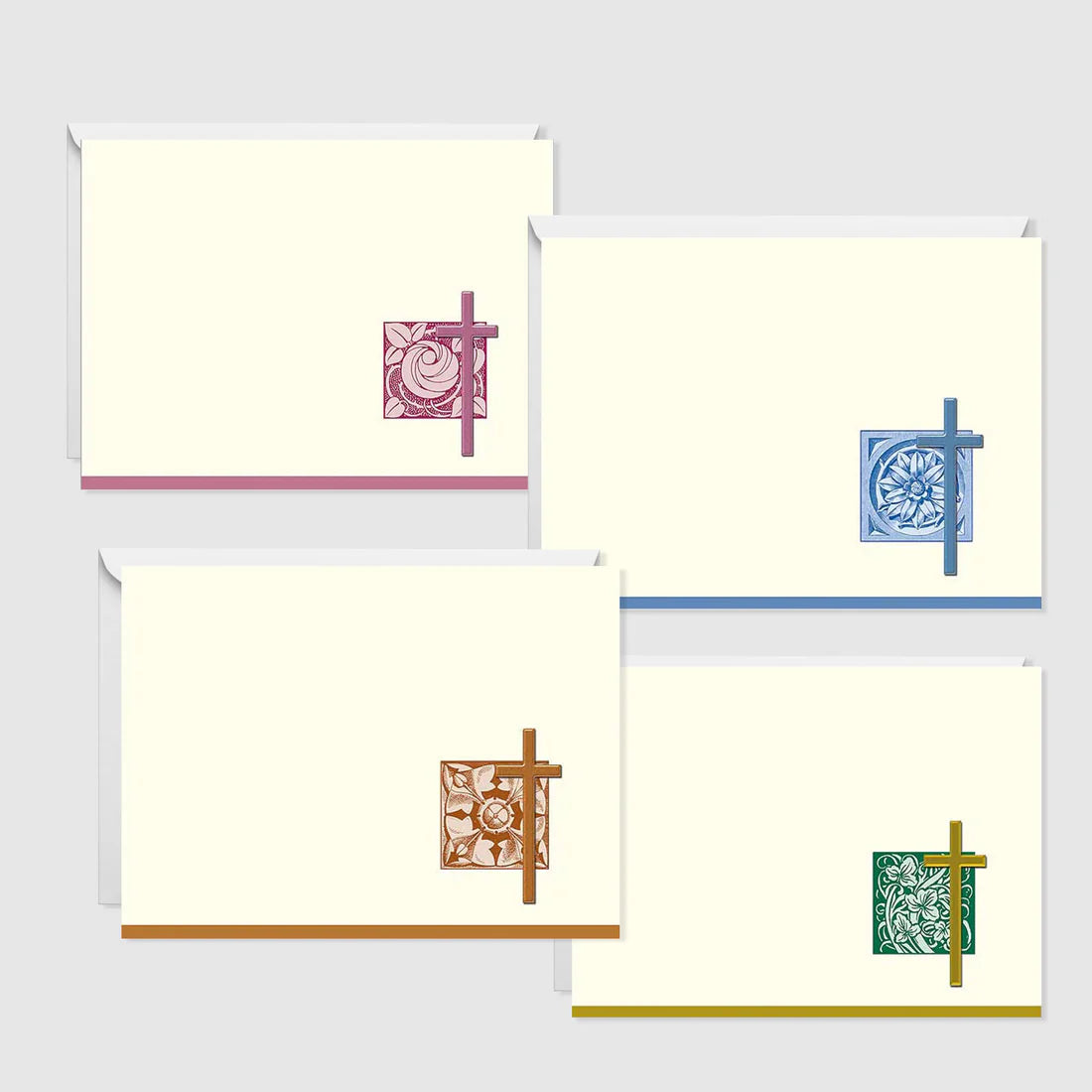 Blank Greeting Cards with Cross, Assorted Colors