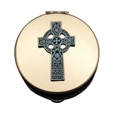 Celtic Cross Pyx - Gold with Pewter Motif