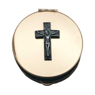 Crucifix Pyx - Gold with Pewter Motif