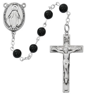 Black Onyx Rosary with Sterling Silver Crucifix and Center