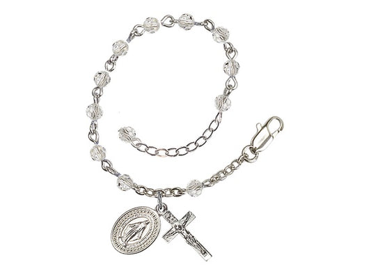 Crystal Rosary Bracelet with Crucifix and Miraculous Medals