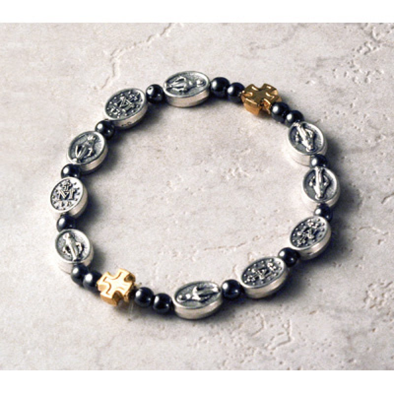 Miraculous Medal Hematite Rosary Bracelet