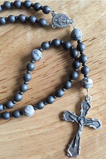 Gray Stone Compact Rosary