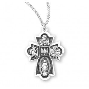 Sterling Silver Four Way Medal with Rhodium Chain