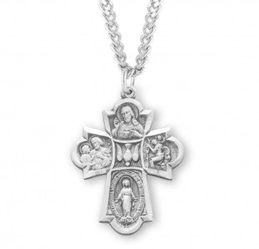 Sterling Silver Four Way Medal with 24" Rhodium Chain