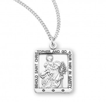 St. Christopher, Sterling Silver Square Medal