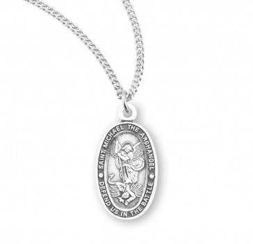 Saint Michael Oval Sterling Silver Medal Necklace