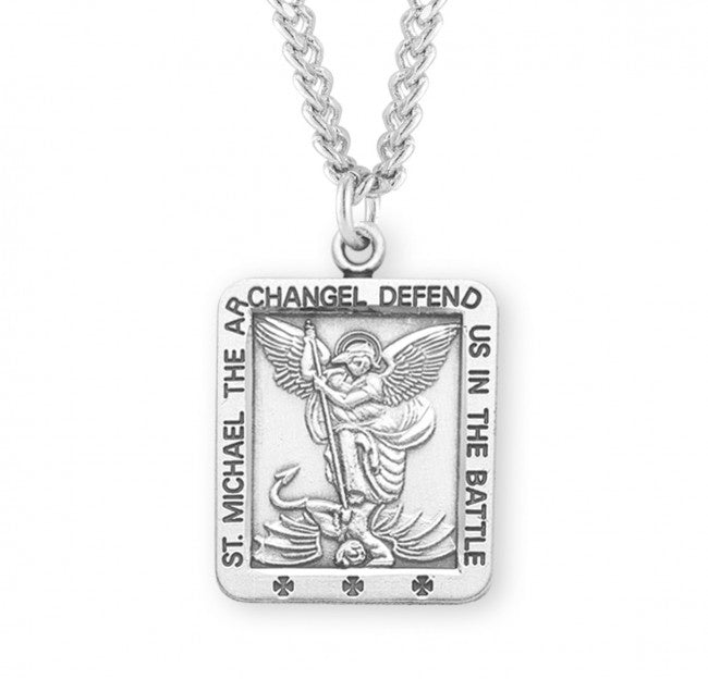 St. Michael the Archangel, Square Sterling Silver Medal - S1672