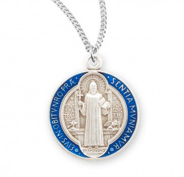 Enamel St. Benedict Sterling Silver Medal on Rhodium Chain