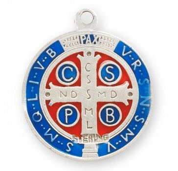 Enamel St. Benedict Sterling Silver Medal on Rhodium Chain