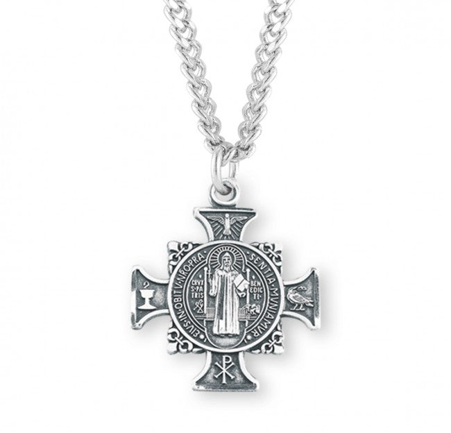 Sterling Silver St. Benedict Cross Medal on 24" Chain