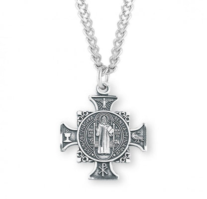 Sterling Silver St. Benedict Cross Medal on 24" Chain