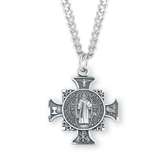 Sterling Silver St. Benedict Cross Medal on 24" Chain