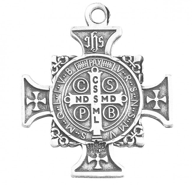 Sterling Silver St. Benedict Cross Medal on 24" Chain