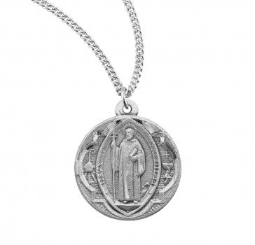St. Benedict Sterling Medal on Rhodium Chain