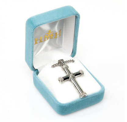 Sterling Silver Tube 1-5/8" Cross with Rope Detailing