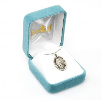 Our Lady of Guadalupe, Sterling Silver oval Medal on 18" Stainless Steel Chain