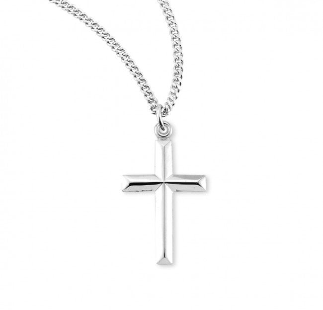 Angle Edged Cross, Sterling Silver Medal - 18" Chain