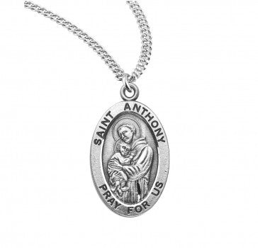 St. Anthony Sterling Silver Oval Medal - Necklace