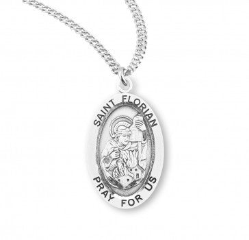 St. Florian Sterling Silver Oval Medal With 20in Stainless Chain