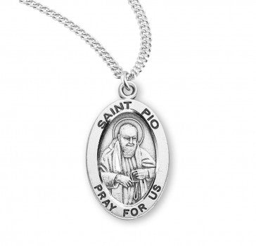 St. Padre Pio Sterling Silver Medal with Rhodium Chain