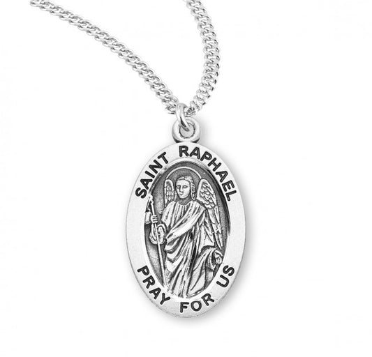 St. Raphael, Sterling Silver Oval Medal - S9337