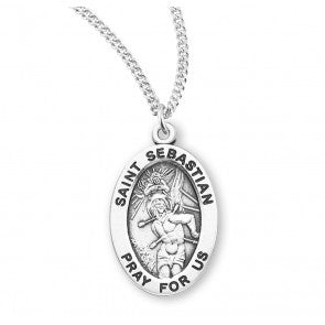 St. Sebastian Sterling Silver Oval Medal With 20in Stainless Steel Chain