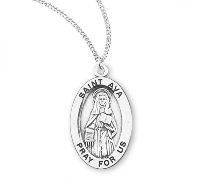 St. Ava Sterling Silver Medal On 20 Inch Rhodium Chain