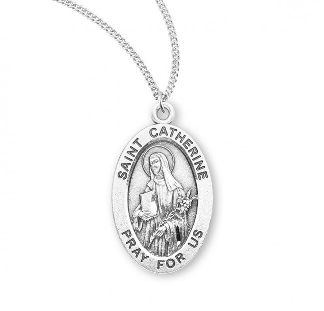 St. Catherine of Siena, Sterling Silver Oval Medal