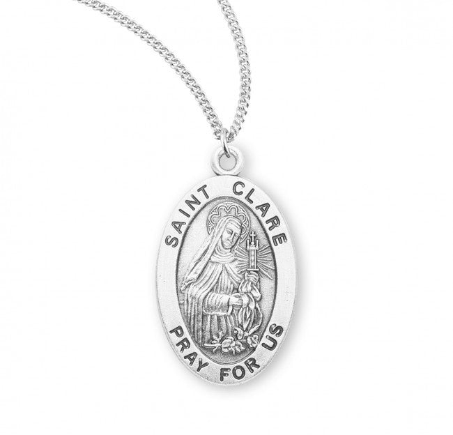 St. Clare Sterling Silver Medal On 20 Inch Rhodium Chain