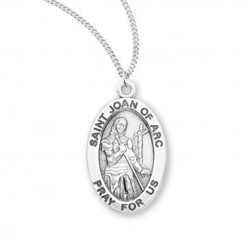 St. Joan of Arc, Sterling Silver Oval Medal - 18" Rhodium Chain